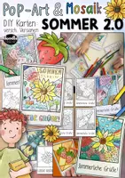 Vorschau - Mal- und Bastelvorlagen - Sommer Set 2 - Pop-Art und Mosaik / Sommerliche Grüße Postkarten - Deckblatt
