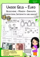 Vorschau - Arbeitsblätter - Geld - Klasse 1 - Scheine - Münzen - Einkaufen - Tafelmaterial - Deckblatt