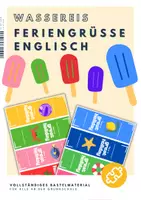 Vorschau - Mal- und Bastelvorlagen - Feriengruß Englisch Sommerferien - Wassereis - Deckblatt