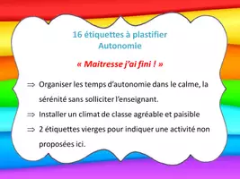 Aperçu - Apprentissages en autonomie - Etiquettes pour gérer l'autonomie des Elèves en classe - Page de couverture