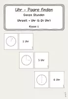 Vorschau - Spiele - Paare finden ganze Stunden (Uhrzeit + Uhr) - Deckblatt