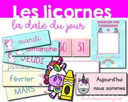 Aperçu - Affichage - Étiquettes pour la date - Les licornes - Page de couverture