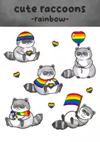 Vorschau - Mal- und Bastelvorlagen - Waschbären mit Regenbogenflagge - Clipart Grafiken - Deckblatt