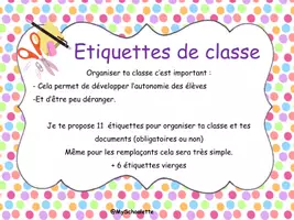 Aperçu - Affichage - Etiquettes Espace de la Classe : documents, livres, coin .... - Page de couverture