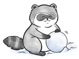 Vorschau - Mal- und Bastelvorlagen - Waschbär im Schnee spielend - Clipart Grafiken - Deckblatt