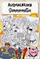 Vorschau - Mal- und Bastelvorlagen - Ausmalbilder Sommer & Sommerferien | Sommerferiengrüße zum Ausmalen - Deckblatt