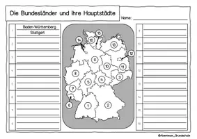 Vorschau - Arbeitsblätter - Deutschlandkarte zum Eintragen der Bundesländer - Seite 1