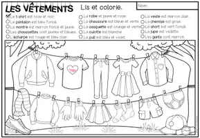 Vista previa - Manualidades / Dibujos para colorear - LES VÊTEMENTS - Lis et colorie (2 niveles de diferenciación) - página 1