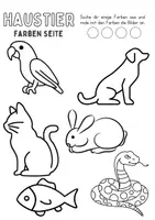 Vorschau - Arbeitsblätter - Haustiere Anmalen Wortschatz - Deutsch/DaZ/DaF/Kunst - Klasse 1 und 2 - Seite 1