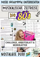 Vorschau - Arbeitsblätter - Musikalische Zeitreise: Musik der 80er / Depeche Mode, Michael Jackson, Madonna uvm.!! Musik fachfremd unterrichten - Deckblatt