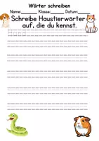 Vorschau - Arbeitsblätter - Haustiere Wörter und Sätze schreiben DaZ/DaF, deutsch - Seite 1