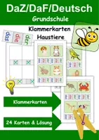 Vorschau - Arbeitsblätter - Haustiere Klammerkarten mit Lösung - DaZ/DaF, Deutsch (Klasse 1 und 2) - Deckblatt