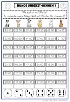 Vorschau - Spiele - Hunde Uhrzeit Rennen Würfelspiel Mathe 2. Klasse 3. Klasse - Seite 1