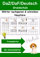 Vorschau - Arbeitsblätter - Wörter nachspuren und schreiben Haustiere - DaZ/DaF/Deutsch - Deckblatt