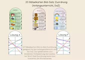 Vorschau - Spiele - 20 Rätselkarten Bild-Satz Zuordnung (DaZ, Anfangsunterricht) - Deckblatt