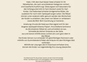 Vorschau - Spiele - 20 Rätselkarten Bild-Satz Zuordnung (DaZ, Anfangsunterricht) - Seite 1