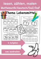 Vorschau - Arbeitsblätter - Lebensmittel Lesen, schneiden, malen - DaZ/DaF, Deutsch, Kunst, Zählen - Deckblatt