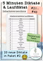 Vorschau - Stationenlernen - Inhaltsverzeichnis für Diktate 21-40 (Paket #2 Laufdiktate / 5 Minuten Diktate) FrauCuppaTea - Deckblatt