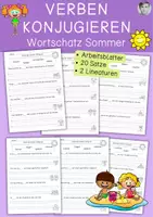 Vorschau - Arbeitsblätter - Verben konjugieren, Wortschatz Sommer, Arbeitsblätter - Deckblatt
