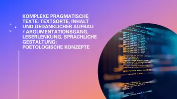 Vorschau - Präsentationen/Tafelbilder - Unterrichtseinstieg: Komplexe Pragmatische Texte: Textsorte, Inhalt und gedanklicher Aufbau / Argumentationsgang, Leserlenkung, sprachliche Gestaltung; poetologische Konzepte - Deckblatt