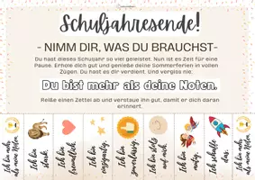 Vorschau - Bildkarten - Abreißzettel - Schuljahresende oder Halbjahr (auch als Zeugniszusatz verwendbar) - Seite 1