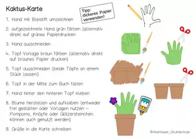Vorschau - Mal- und Bastelvorlagen - Grußkarten Kaktus mit Handabdruck - Seite 1