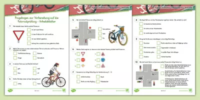 Vorschau - Arbeitsblätter - Fragebogen zur Vorbereitung auf die Fahrradprüfung - Deckblatt