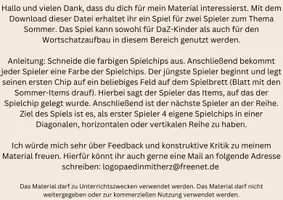 Vorschau - Spiele - Brettspiel Thema Sommer (2 Spieler) DaZ, Wortschatz - Seite 1