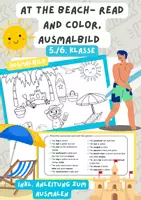 Vorschau - Arbeitsblätter - At the beach, Read and color - Ausmalbild | Englisch, Klasse 5./6., Summer time - Deckblatt