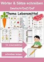 Vorschau - Arbeitsblätter - Lebensmittel Wörter und Sätze schreiben DaZ/DaF, deutsch - Deckblatt