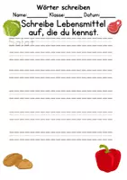 Vorschau - Arbeitsblätter - Lebensmittel Wörter und Sätze schreiben DaZ/DaF, deutsch - Seite 1