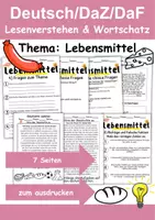 Vorschau - Arbeitsblätter - Lebensmittel Leseverstehen und Wortschatz - DaZ/DaF, Deutsch, Sachunterricht - Deckblatt