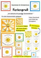 Vorschau - Mal- und Bastelvorlagen - Feriengruß: Sonnige Sommerferien (Geschenke Schuljahresende) - Deckblatt