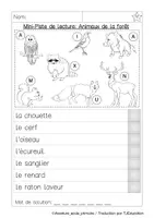 Aperçu - Feuilles d'exercices - Mini Piste de Lecture: Animaux de la foret - Page 1