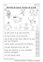 Aperçu - Feuilles d'exercices - Mini Piste de Lecture: Animaux de la foret - Page 2