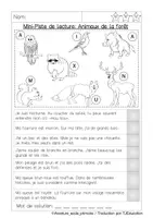 Aperçu - Feuilles d'exercices - Mini Piste de Lecture: Animaux de la foret - Page 3