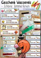 Vorschau - Mal- und Bastelvorlagen - Wassereis "Schöne Sommerferien" Geschenkidee Sommerferien / Schuljahresende - Deckblatt