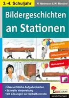 Vorschau - Arbeitsblätter - Bildergeschichten an Stationen Klasse 3-4 | kreatives Schreiben, Aufsatz, Erzählen, Schreibtraining, Differenzierung | Deutsch Grundschule Klasse 3-4 Lösungen - Deckblatt