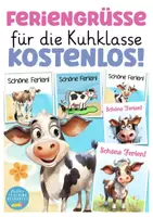 Vorschau - Mal- und Bastelvorlagen - Kuhklasse Klassentier Kuh Feriengrüße kostenlos - Deckblatt