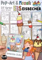 Vorschau - Mal- und Bastelvorlagen - Eis / Eisbecher - Pop-Art und Mosaik - Feriengrüße Sommerferien #edukiferiensale24 - Deckblatt