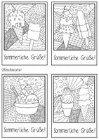 Vorschau - Mal- und Bastelvorlagen - Eis / Eisbecher - Pop-Art und Mosaik - Feriengrüße Sommerferien #edukiferiensale24 - Seite 1