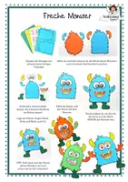 Vorschau - Mal- und Bastelvorlagen - Monster Fensterbild basteln: Bastelvorlage für Kunst & Halloween Klasse 1-4 (Knallbunte Monster / Herbstdeko / Schablonen) - Seite 1