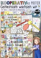Vorschau - Mal- und Bastelvorlagen - Gemeinschaftsbild "Wir wachsen gemeinsam ..." - kooperatives Poster 🐝 Growth Mindset / Wachstumsdenken Steckbrief Türdeko - Deckblatt
