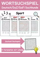 Vorschau - Arbeitsblätter - Wortsuchspiel/Wortsuche/Suchsel Sport/Sportarten (Grundschule) - 4 Varianten - Deckblatt