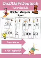 Vorschau - Arbeitsblätter - Sport/Sportarten Wörter stempeln - DaZ/DaF, Deutsch (Grundschule) - Deckblatt