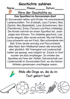 Vorschau - Arbeitsblätter - Sport/Sportarten Leseverstehen und Wortschatz - DaZ/DaF, Deutsch, Sachunterricht - Seite 1