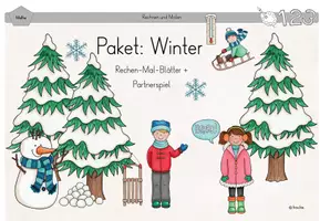 Vorschau - Arbeitsblätter - 2 in 1: Rechen-Mal-Blätter und Partnerspiel (Winter) - Deckblatt