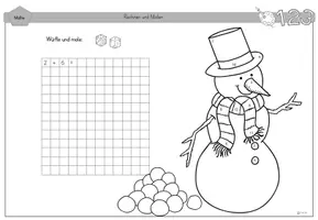 Vorschau - Arbeitsblätter - 2 in 1: Rechen-Mal-Blätter und Partnerspiel (Winter) - Seite 1