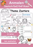 Vorschau - Arbeitsblätter - Zootiere Anmalen Wortschatz - Deutsch/DaZ/DaF/Kunst - Klasse 1 und 2 - Deckblatt
