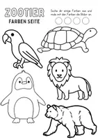 Vorschau - Arbeitsblätter - Zootiere Anmalen Wortschatz - Deutsch/DaZ/DaF/Kunst - Klasse 1 und 2 - Seite 1